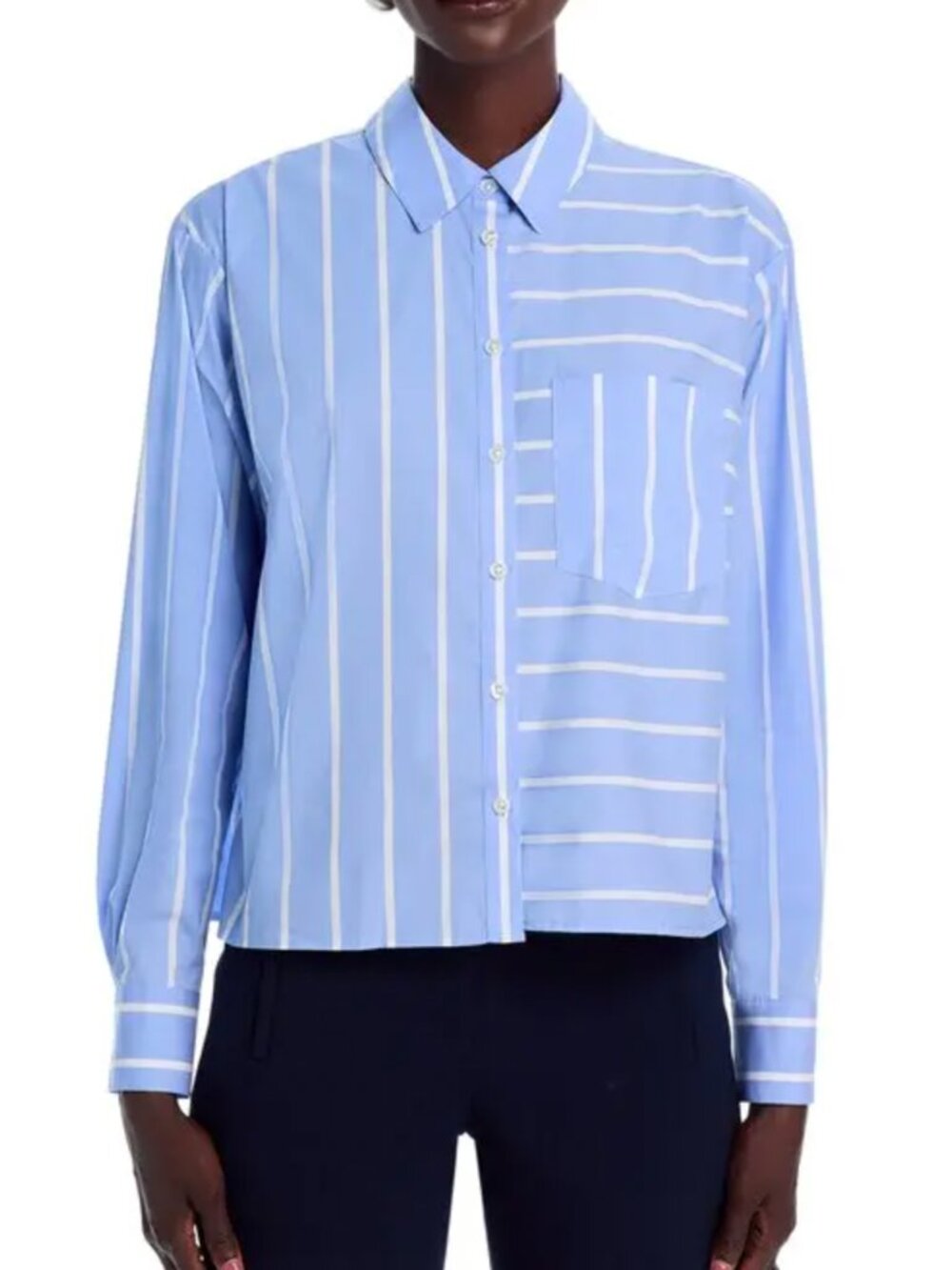 NWT VERONICA BEARD Women 8 Kinley Pleated Stripe Chic Collared Blouse Top
